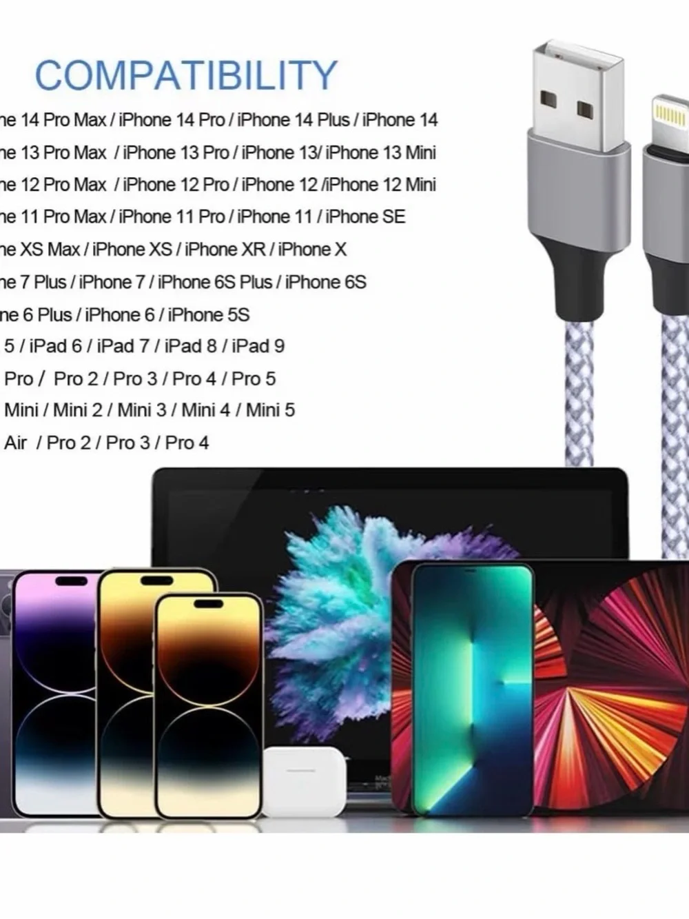 Amazon Braided Silver Charging Cable 3-Pack with Multiple Connectors